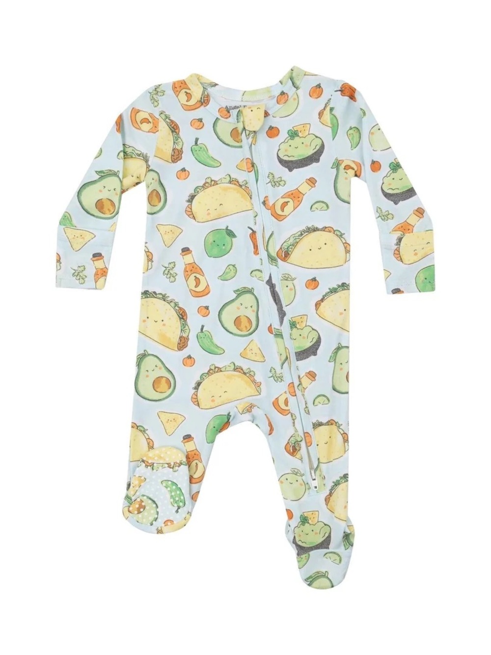 Angel Dear Light Mint Footed One-Piece with Avocado & Taco Print